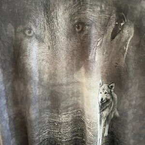 Vintage Shirt Unisex 2XL Brown‎ The Mountain All Over Wolf Print Cotton Tee